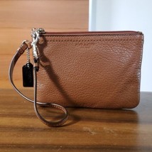 Coach Wristlet Pouch Brown Pebbled Leather Silver Hardware Lined Fop Tag... - $47.04