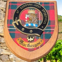 Old Vtg Scottish Coat Of Arms MAC GREGOR Display Shield Plaque Crest Tartan Wood - $74.68