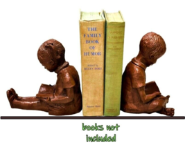 Red Mill MFG Crushed Pecan Resin Figures Boy Girl Reading Bookends Signe... - £27.93 GBP