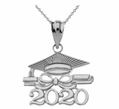 NWT 925 Sterling Silver Class of 2020 Graduation Diploma &amp; Cap Pendant Necklace - £27.74 GBP+