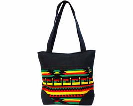 Extra Large Rasta Aztec Tribal Print Striped Pattern Vegan Suede Tote Purse Bag  - $34.64