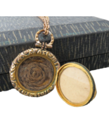 Victorian Mourning 12k Gold Locket Braided Hair Under Glass Etched Desig... - $494.99
