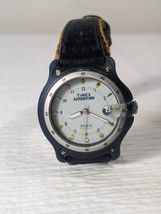 Timex Expedition Watch black Leather Band 50M w/ Date wristwatch white face READ - £37.74 GBP
