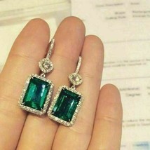 2.70 CT Emerald Green Emerald  Drop/Dangle Earring 14K White Gold Over - £85.24 GBP