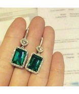 2.70 CT Emerald Green Emerald  Drop/Dangle Earring 14K White Gold Over - £82.61 GBP