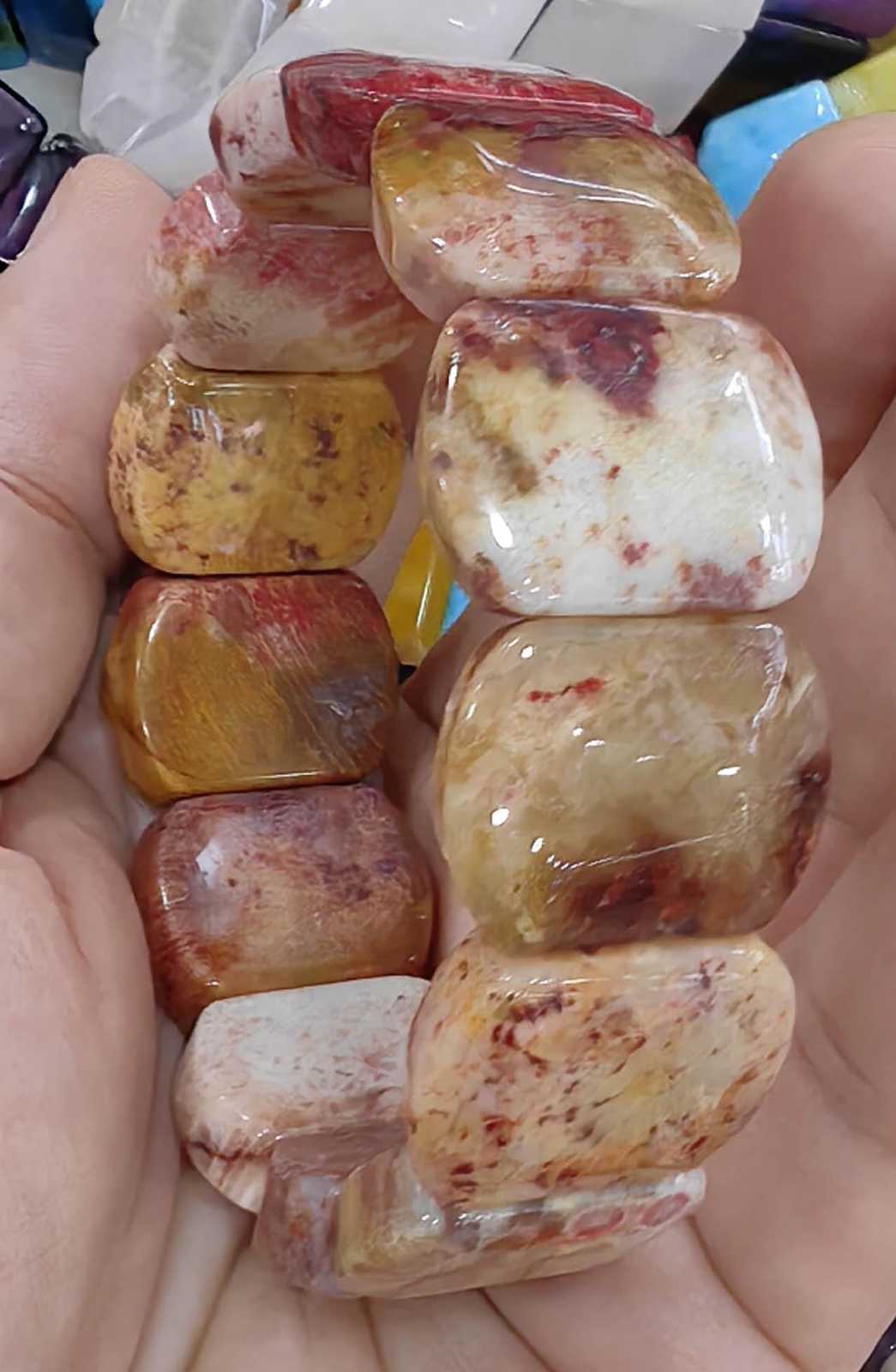 Fire  Agate Stretch Bracelet | Agate Armband, Cut Faceted Rectangle Gemstone Bea