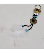 Vintage Tribal Handmade Keychain Charm Beaded w/ Feathers Blue Black 8.5... - $13.10