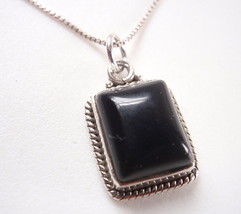 Black Onyx with Fine Rope Style Accents 925 Sterling Silver Necklace Corona Sun - £12.90 GBP