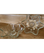 Vintage Crystal Glass Rounded 6 Point  Star Taper Candle Holders Set Of 2 - $8.99