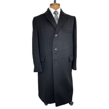 CROMBIE Wool Fabric Black Herringbone Overcoat Mens VTG Shiffer Hillman Medium - £197.36 GBP