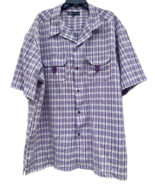 Montique Purple White Plaid Lightweight Short Sleeve Button Up Shirt Men... - £11.85 GBP