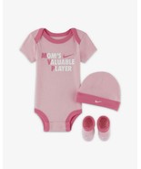 Nike NN0560-A8F Baby Bodysuit, Hat and Booties 3 Piece Set Pink 0-6 Months - $89.07