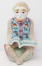 Chinoiserie Hand-Painted VTG Ceramic Monkey Reading Book Decor Figure Oriental - £178.22 GBP