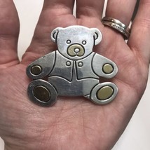 Teddy Bear Brooch Pendant with Silver and Gold Tone - $5.90