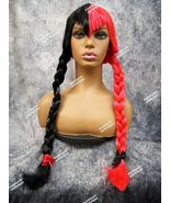 Half Red &amp; Black Schizo Braided Wig Goth Psycho Widows Peak Comic Harley... - $289.65 MXN