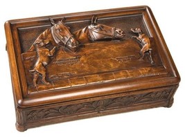 Box EQUESTRIAN Lodge Horse Stable Hinged Lid Chestnut Resin Hand-Painted - £230.29 GBP