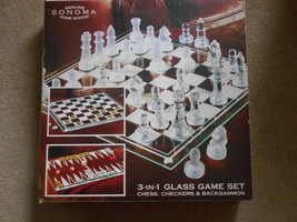 Genuine Sonoma 3 in 1 Glass Game Set Chess Checkers &amp; Backgammon  - £15.73 GBP