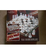 Genuine Sonoma 3 in 1 Glass Game Set Chess Checkers &amp; Backgammon  - £15.56 GBP