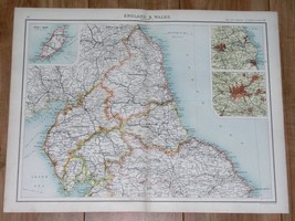 1903 Antique Map Of Northern England Northumberland Cumberland Durham Manchester - £19.37 GBP