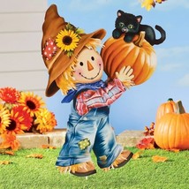 Adorable Boy Scarecrow w/ Pumpkin &amp; Dog Metal Halloween Garden Stake Dec... - $81.99