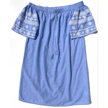 Old Navy dress S off shoulder boho blue chambray white embroidery cotton summer - £8.00 GBP