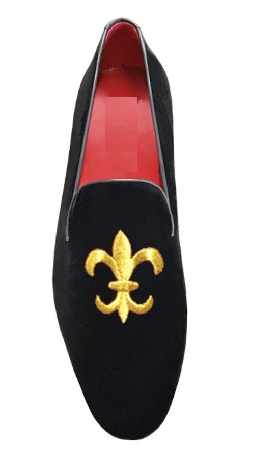 New New Mens Black Velvet Shoes,Men Embroidered Velvet casual Shoes Slipper