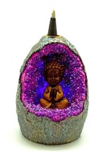 Buddha in Crystal Cave 3037 LED Light Up Backflow Cone Incense Burner 5&quot; H  - £24.91 GBP