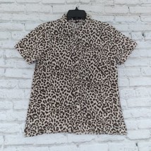 J Crew Womens Pajama Top Small Brown Leopard Print Safari Sleep Wear Pocket - $17.99