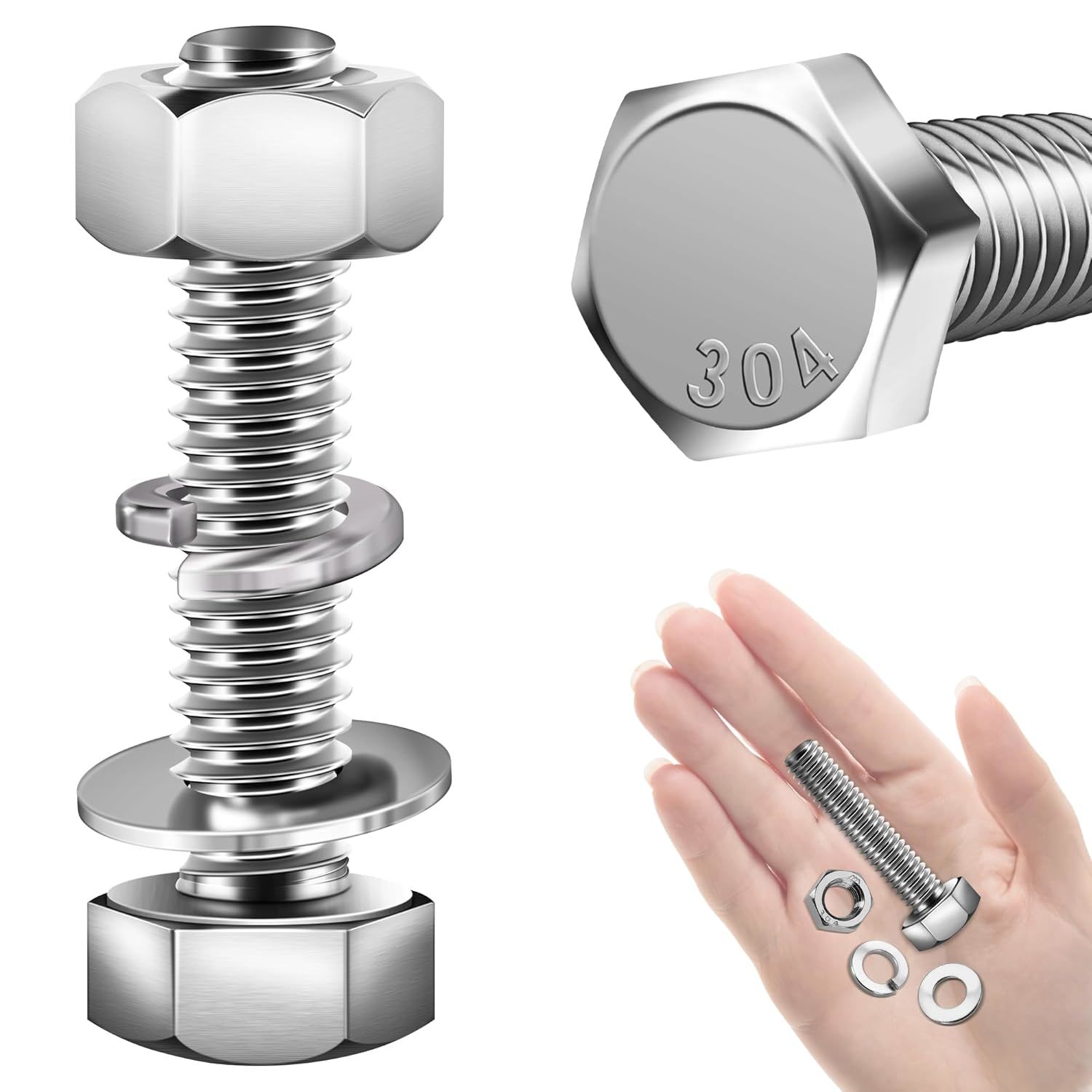 (10 Sets) 1/4-20X1-1/2 Hex Head Stainless Steel Bolts And Nuts With, 1/4... - $23.99