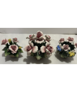 Vintage 3pc Porcelain Capodimonte Flower Floral Pink, Yellow and Blue Fl... - $349.80 MXN