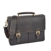 DR376 Men&#39;s Leather Cross Body Flap Over Briefcase Brown - £109.01 GBP