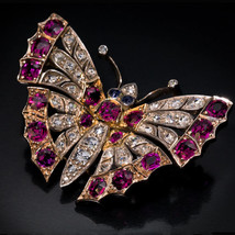 3.10Ct Simulated Pink Ruby  Butterfly Brooch Pin Gold Plated 925 Silver - £121.00 GBP