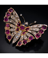 3.10Ct Simulated Pink Ruby  Butterfly Brooch Pin Gold Plated 925 Silver - €134,44 EUR