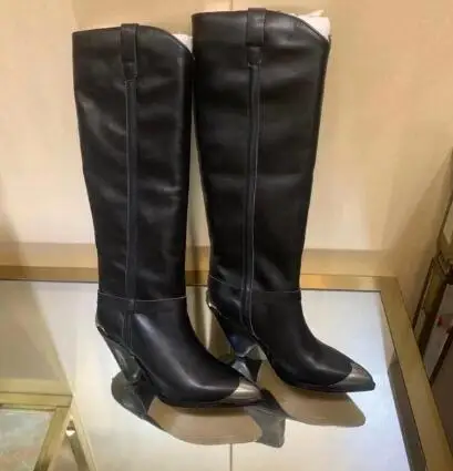 2021 new women knee high boots warm shoes metal decorated pointed toe sexy ladies high thumb200