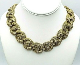 1928 Textured Gold Tone Chunky Collar Link Necklace 18&quot; - £19.83 GBP