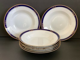 Arabia Finland White Cobalt Blue &amp; Gold Rim Soup Pasta Plates Dating 1949-1964 - £231.43 GBP