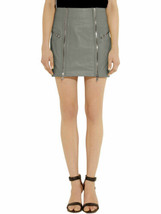 Gray Skirt Leather Stylish Women&#39;s High Waist Pencil Mini Soft Lambskin - $93.27