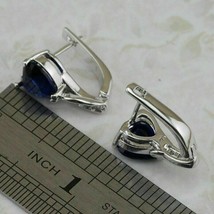 3Ct Heart Cut CZ Blue Sapphire Huggie Hoop Earring 14K White Gold Finish - £88.46 GBP