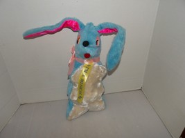 Vintage Blue & White Carnival Prize Long Eared MUSICAL Bunny-Lullaby-15" - $74.95