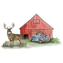 Deer Buck and Barn - Printed Vinyl Decal Sticker - Car Truck SUV RV - £5.55 GBP+