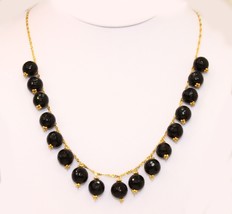 18k solid yellow gold / Black Onyx Beads /Singapore twist necklace #b4 - £402.65 GBP