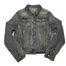 Earl Jean Denim Jacket Womens Large Rhinestone Jean Stretch Button Up - $24.74