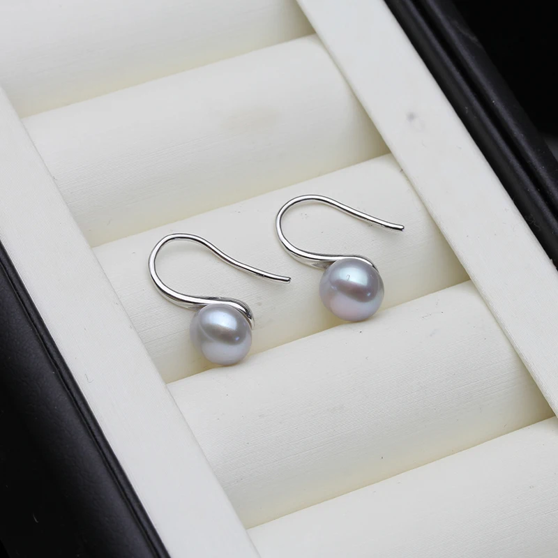 Wedding Gray Natural Pearl Earrings,black Trendy 925 Sterling Silver Freshwater - £12.34 GBP