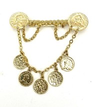 VINTAGE COINS 3D Brooch GOLD TONE Estate BROOCH Bar PIN 1960s 3&quot; - $44.27