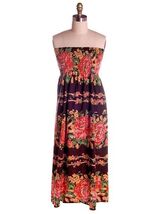 VTG 1970s Brown Cotton Maxi Dress or Skirt Border Print Poppies Smocked ... - $62.95
