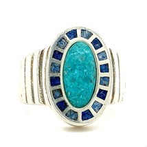 Vtg Sterling Signed 925 Coleman Inlay Chip Turquoise Stone Dome Ring Band size 9 - £67.59 GBP