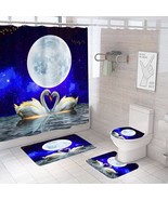 4pc Full Moon Swan Lake Lovers Blue Black Shower Curtain &amp; Rugs Set - €54,69 EUR