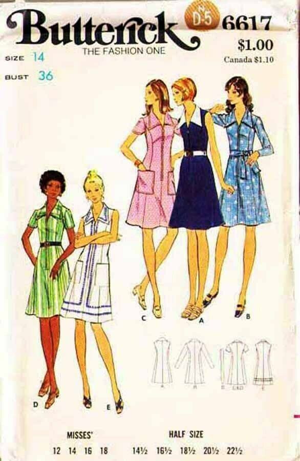 Misses' A-LINE DRESS Vintage 1970's Butterick Pattern 6617 Size 14 UNCUT - £11.78 GBP