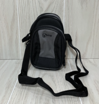View brand black gray fabric small compact camera case bag carry strap 2... - $6.92