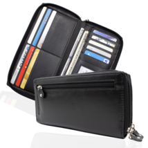 RFID Blocking Genuine Leather Long Bifold Zipper Checkbook Cover Wallet - £17.80 GBP